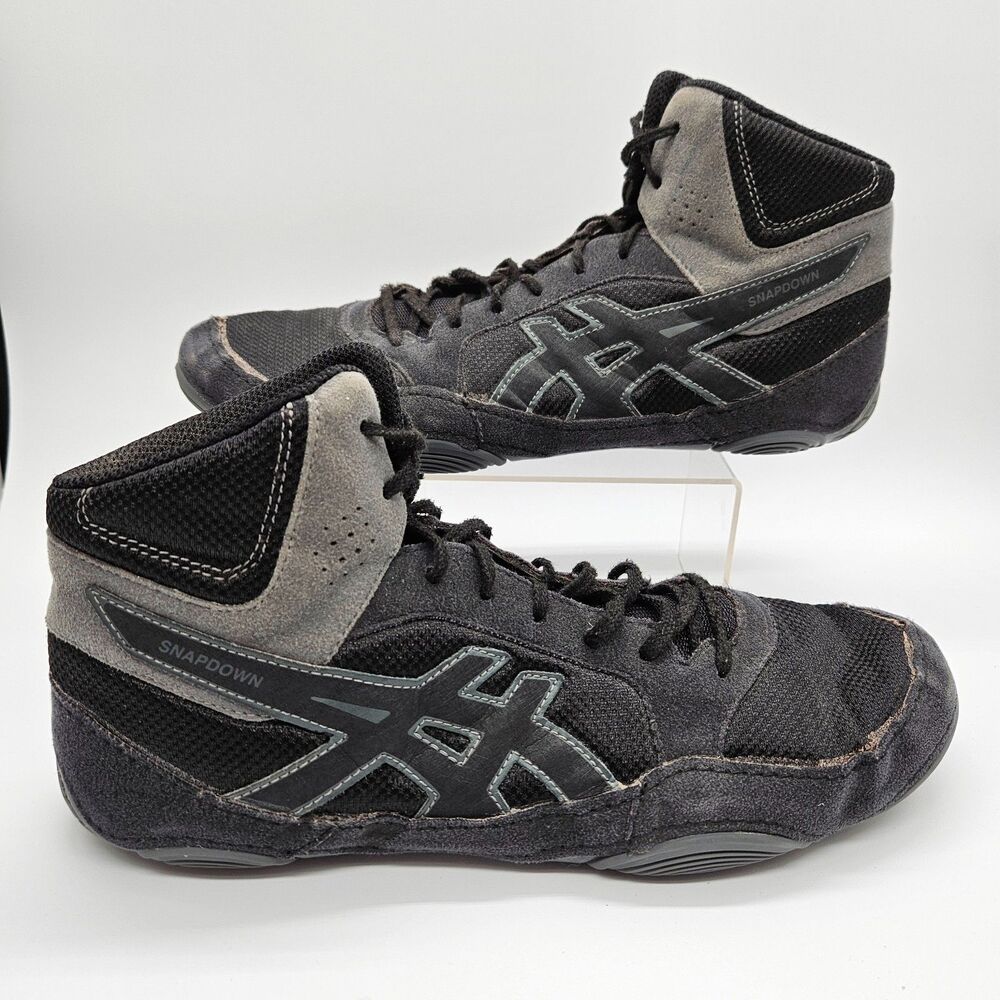 ASICS Snapdown Wrestling Shoes Men's 9 Black High Top Lace Up Boxing J703Y